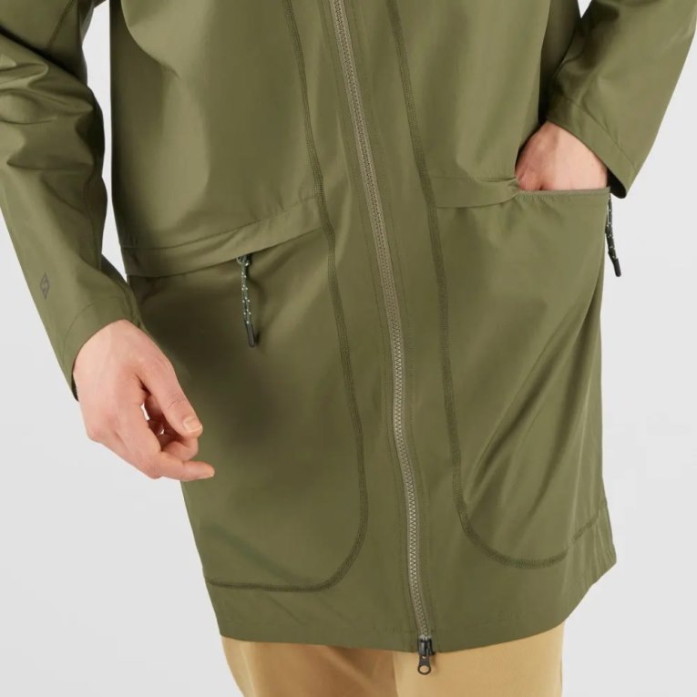 Olive Salomon Outlife Long Packable Men's Windbreaker | IE VX8124